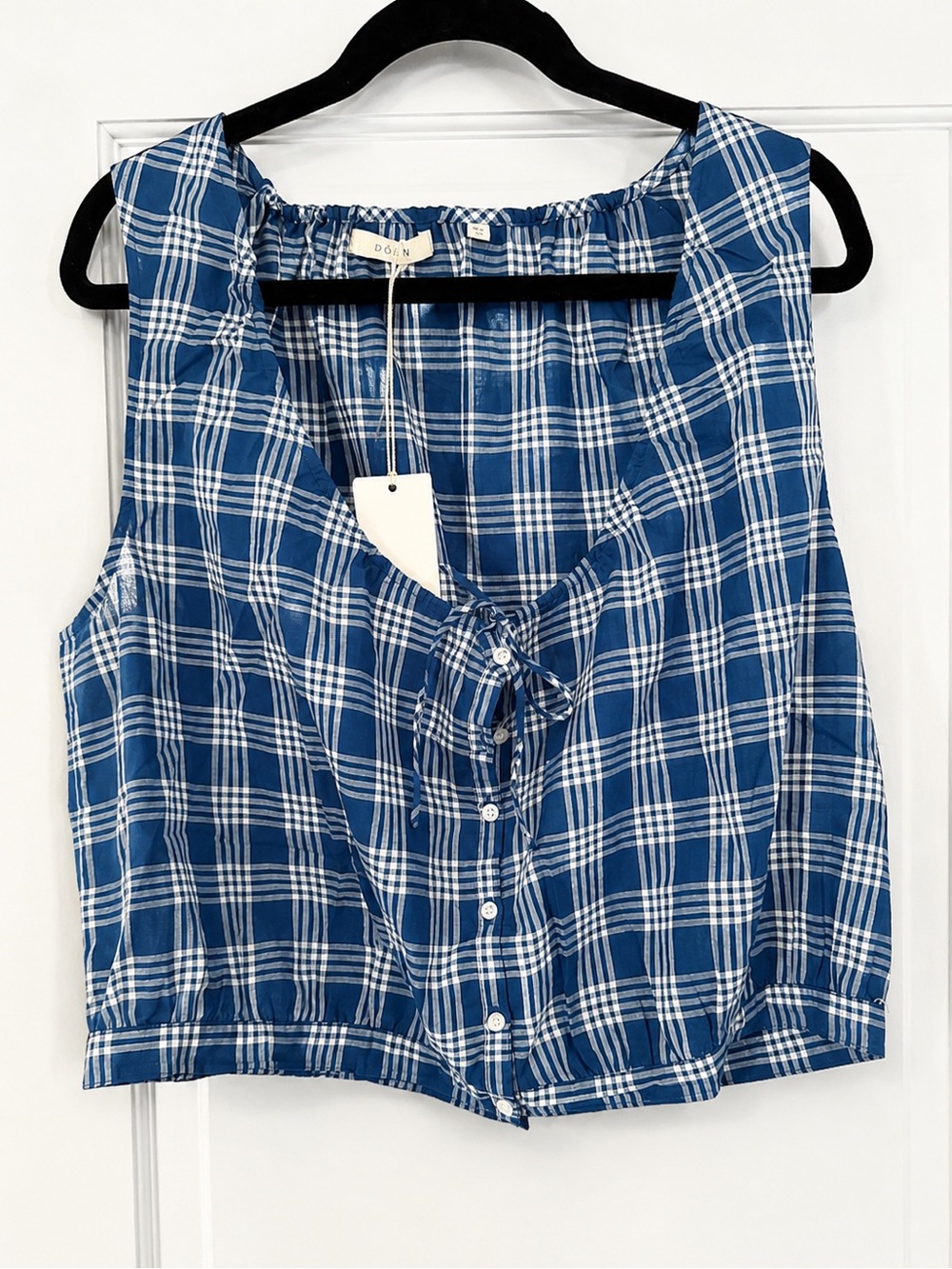 Doen Blue Plaid Tie-Front Tank NWT - Picture 2 of 4